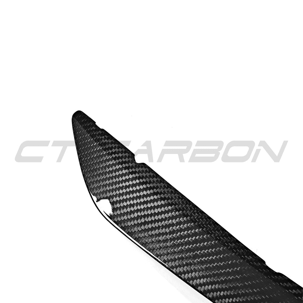 Carbon fiber headlight eyebrows for Audi A5/S5/RS5 B9 Coupe 2016-2019 by CT Carbon, shown on a dark car with close-up detail.