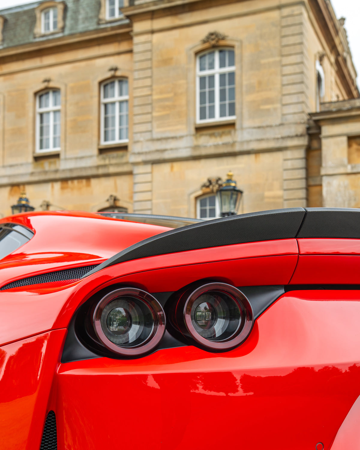 CT Carbon Ferrari 812 Superfast Carbon Fibre Kit V1, detailed close-up of the sleek carbon fibre components on the car.