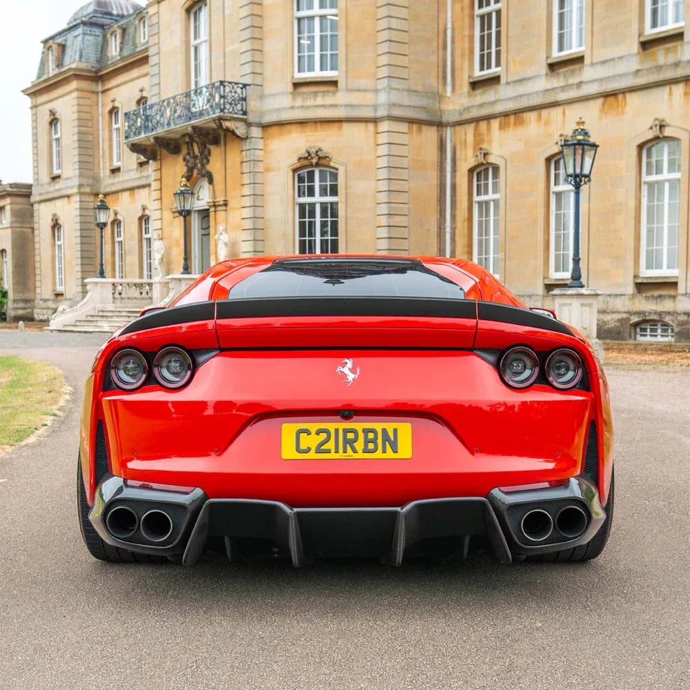 Carbon fibre spoiler for Ferrari 812 Superfast by CT Carbon, showcasing sleek aerodynamic design and high-quality material.