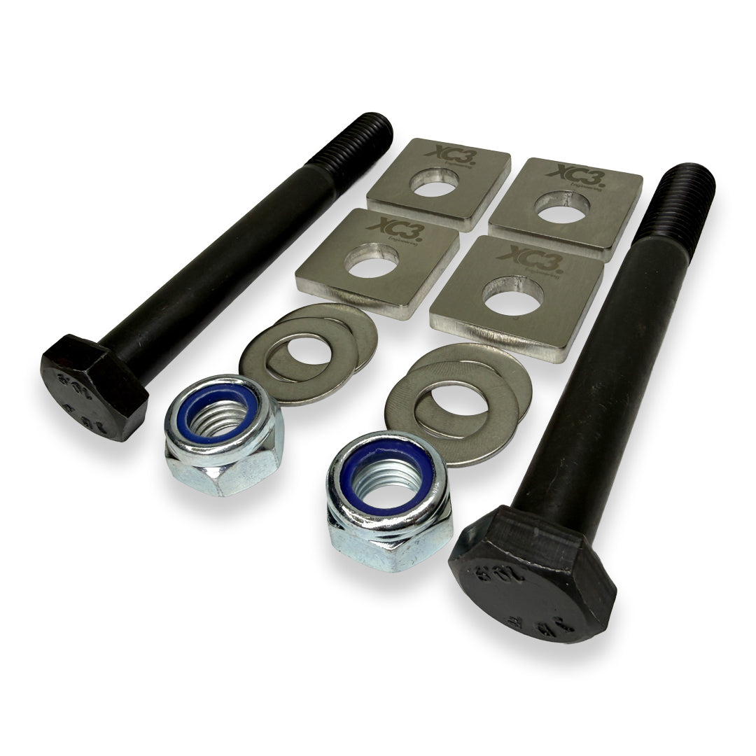 BMW M3 E9X E92 camber lockout shims for suspension and alignment by XC3 Engineering, shown in the image.
