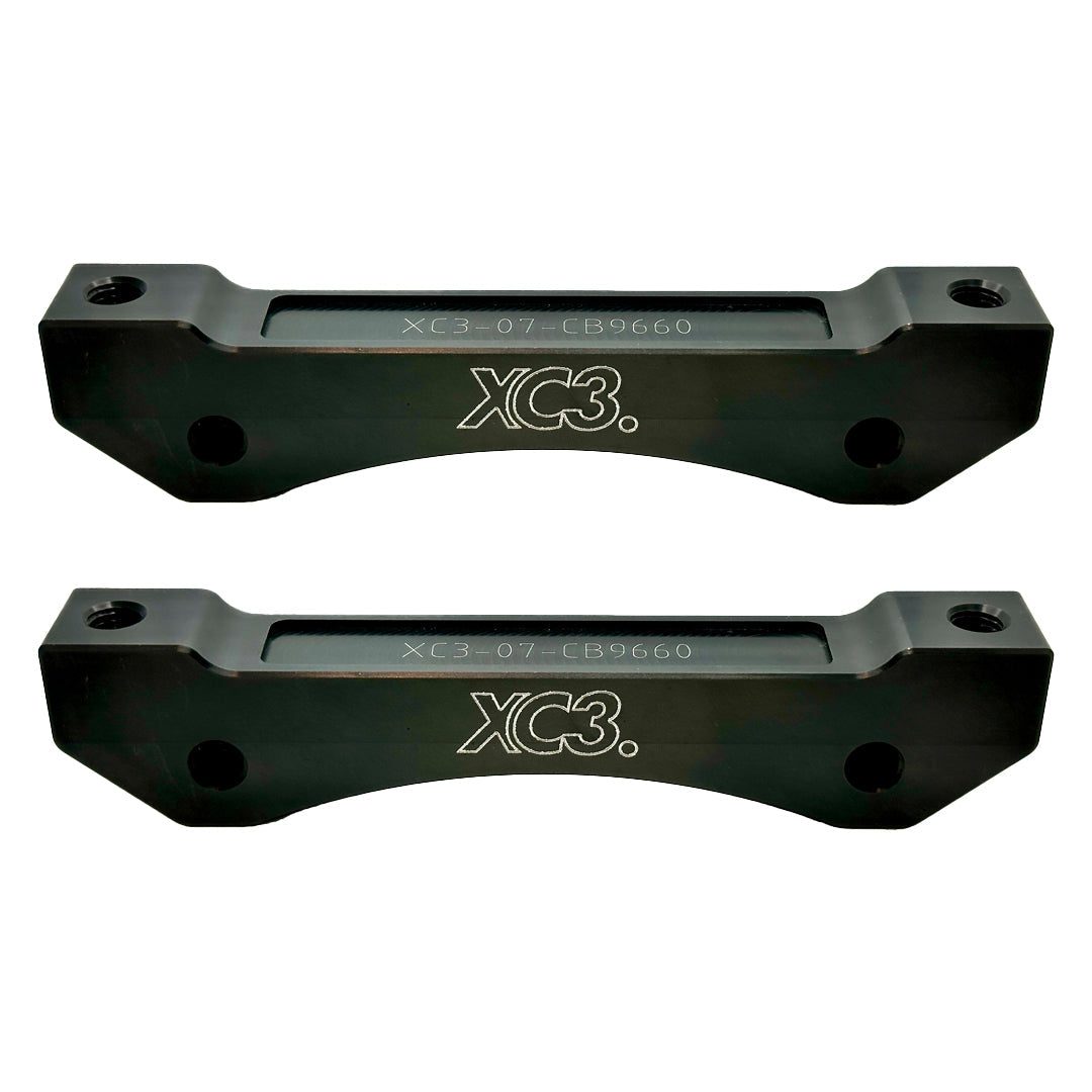 XC3 Engineering BMW M3 E9X caliper carrier bracket for AP Racing CP9660 brakes, with BTCC rotor upgrade, shown in metallic finish