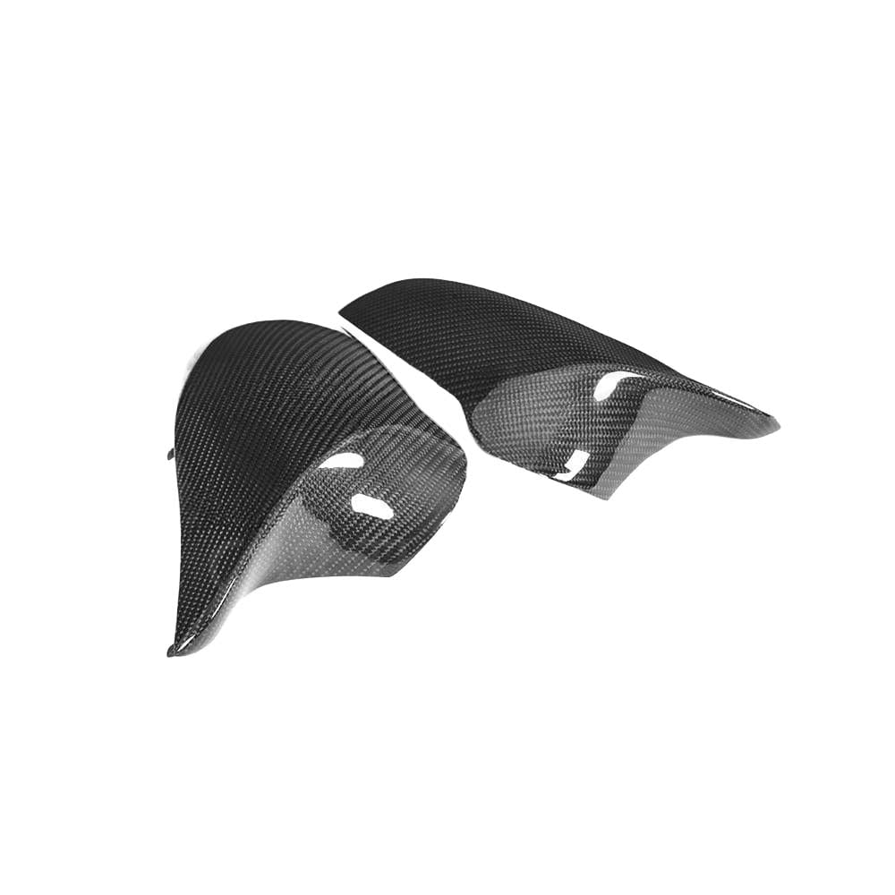 BMW F80/F82/F83/F87 M2C M3 M4 carbon fibre side mirrors by CT Carbon, LHD model, showing sleek, lightweight mirror covers.