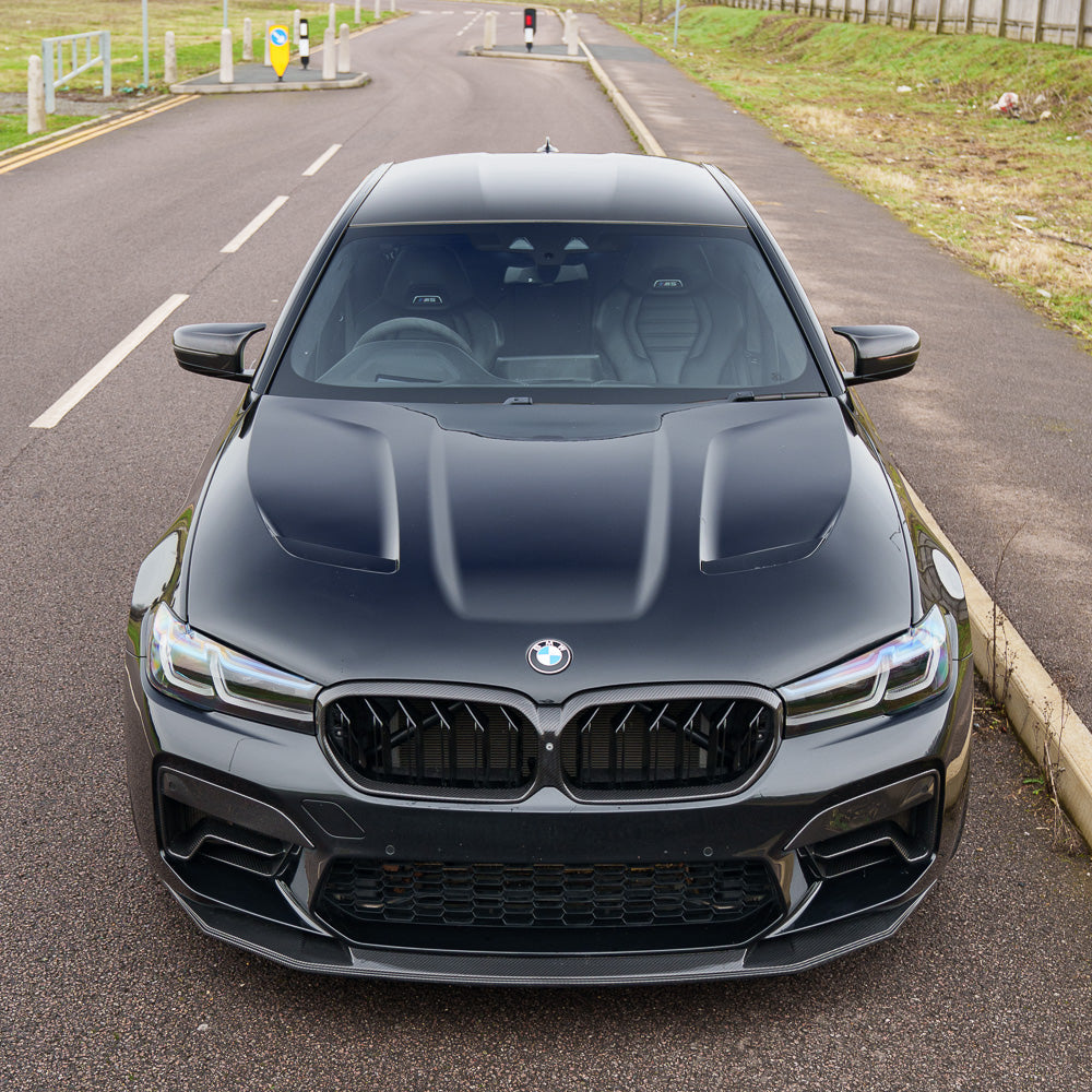BMW F90 M5 and G30/G31 5 Series aluminum bonnet by CT Carbon, showing sleek, lightweight carbon fiber car hood.