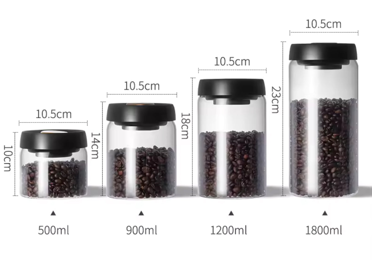 Nineteen72 Performance 72 Coffee vacuum-sealed coffee bean canister in black, with a sleek, airtight design for fresh coffee storage.