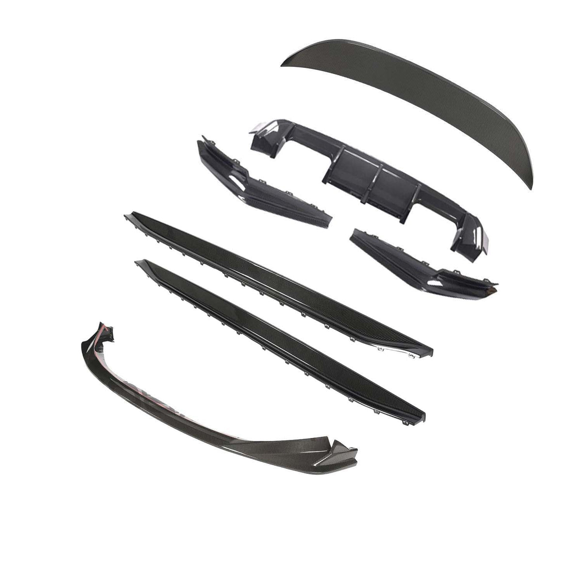 BMW G80 M3 full carbon fiber kit by CT Carbon, showing detailed panels and components of the performance enhancement kit.