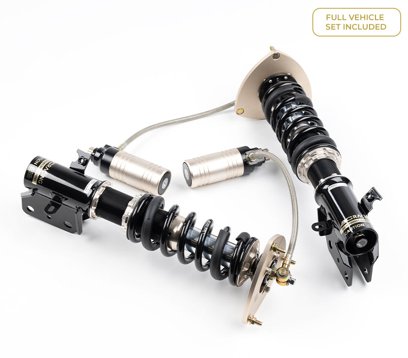 BC Racing HMSeries coilovers installed on a 2022+ Toyota GR86 ZN8, showcasing adjustable suspension components and sleek design.