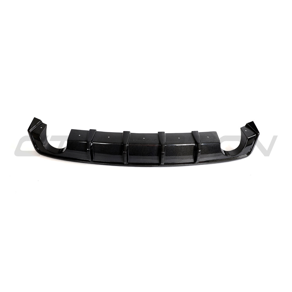 Hyundai i30N carbon fiber diffuser splitter by CT Design, pre-facelift model, showcasing sleek black textured finish.