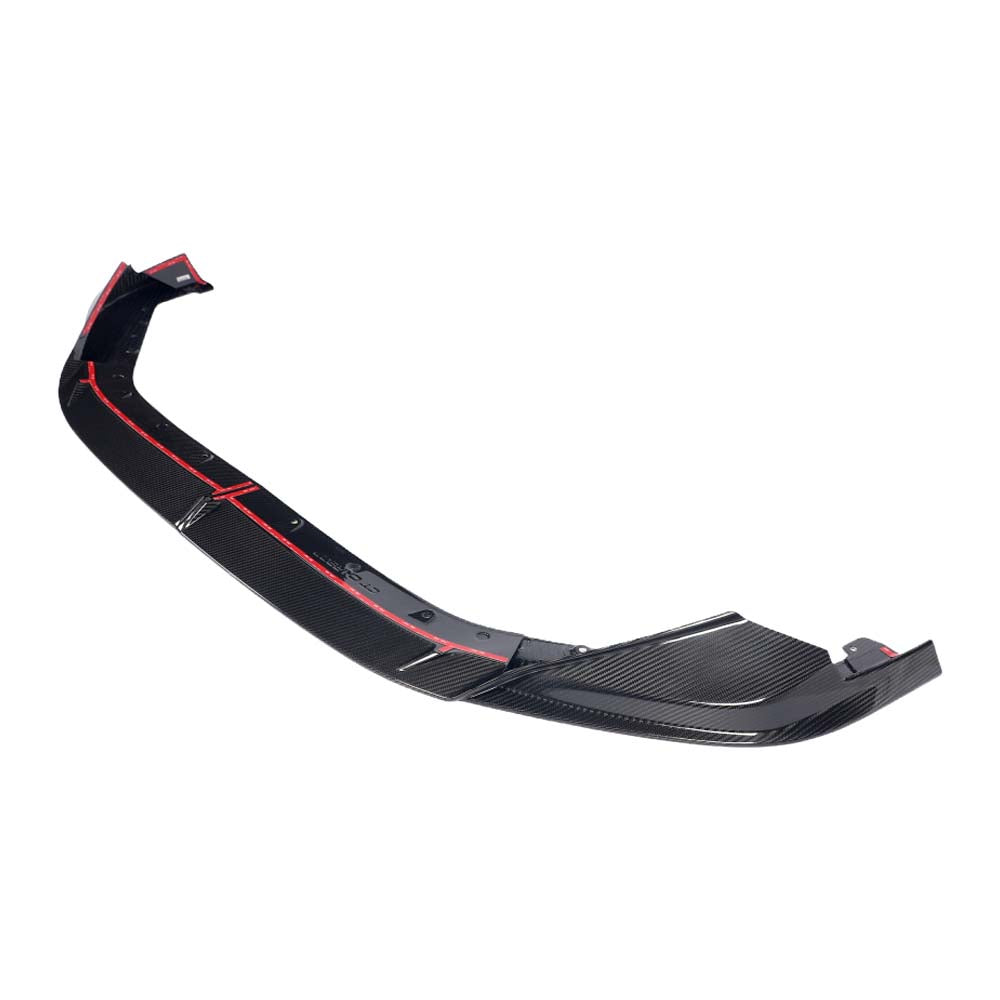 BMW G90 G99 M5 2024+ dry carbon fibre splitter by CT Carbon, V2 design, enhances aerodynamics and sporty look.