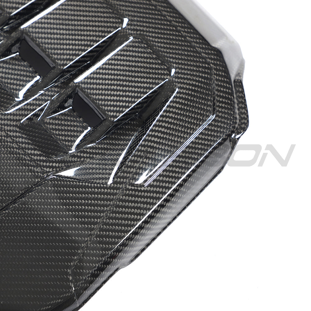 Carbon fiber engine cover for VW Golf MK8 GTI 2020+ by CT Carbon, showcasing sleek, high-quality automotive accessories.