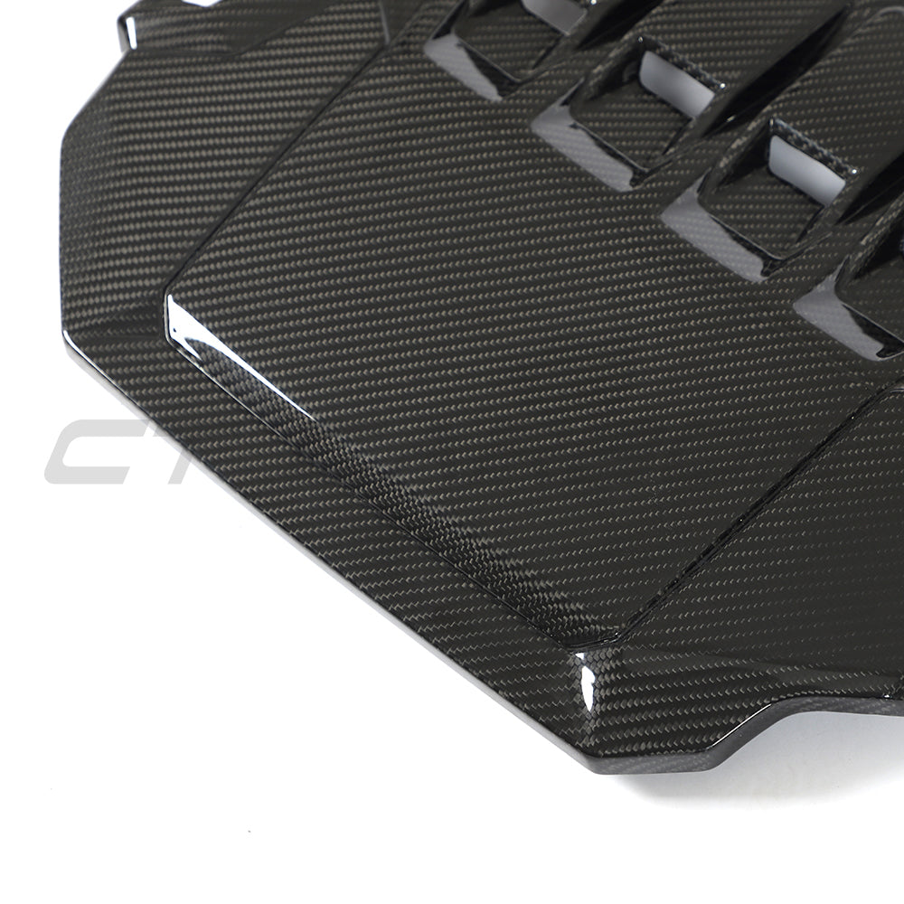 CT Carbon VW Golf MK8 2020+ GTI carbon fiber engine cover accessory, showcasing sleek black textured finish.