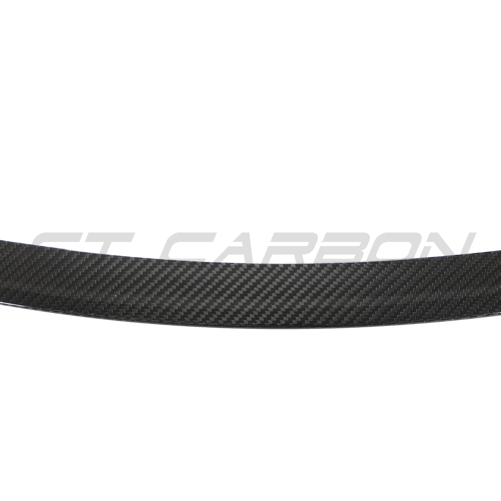 Tesla Model S 2012-2016 CT Carbon V1 carbon fiber spoiler installed on the rear of the car.