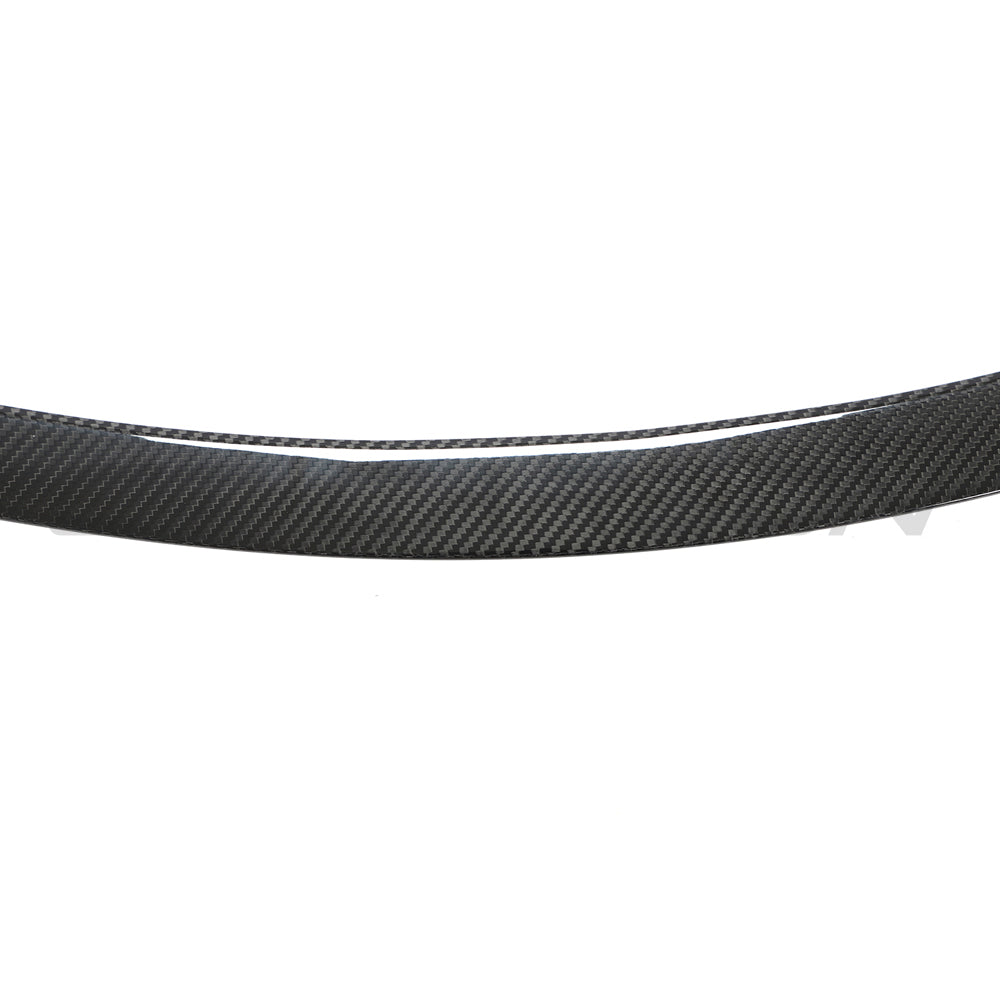 Tesla Model S 2012-2016 CT Carbon fiber spoiler V1 installed on the car, showcasing its sleek, lightweight design for improved aerodynamics.