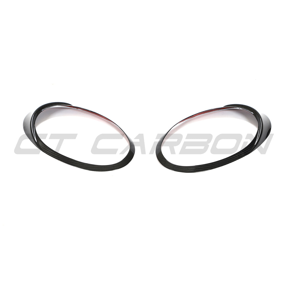 CT Carbon carbon fiber headlight eyebrows for Porsche 991 911 2012-2021, close-up view of sleek automotive accessory.