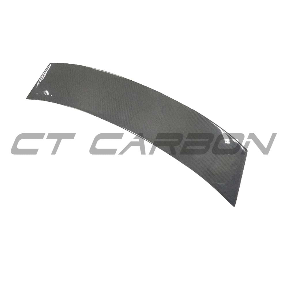 CT Carbon Audi TT/TTS MK3 carbon fiber spoiler installed on the car, showcasing its sleek, aerodynamic design and glossy finish.