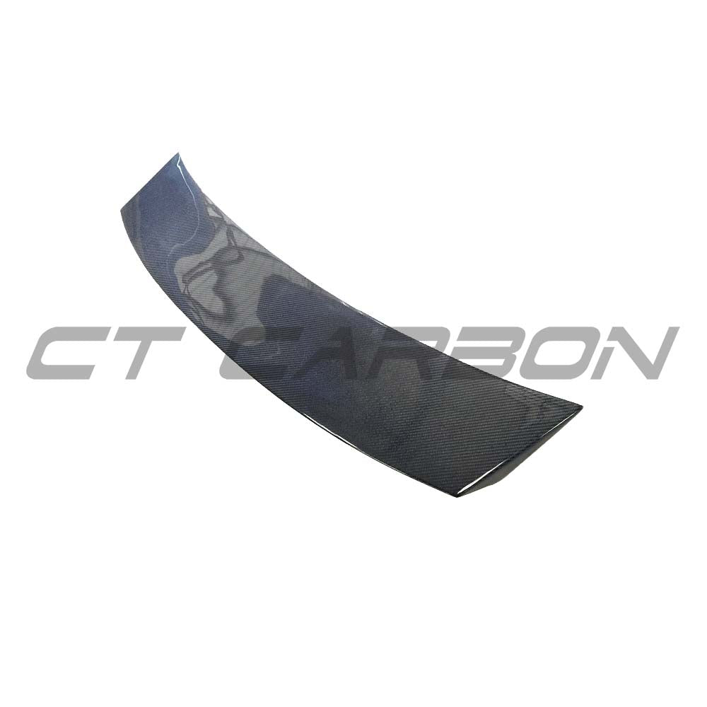 CT Carbon Audi TT/TTS MK3 carbon fibre spoiler installed on the car, showcasing a sleek, aerodynamic upgrade.