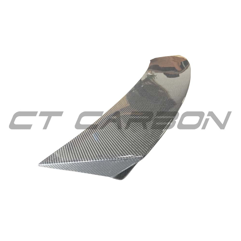CT Carbon Audi TT/TTS MK3 carbon fibre spoiler installed on the car, showcasing its sleek, aerodynamic design.