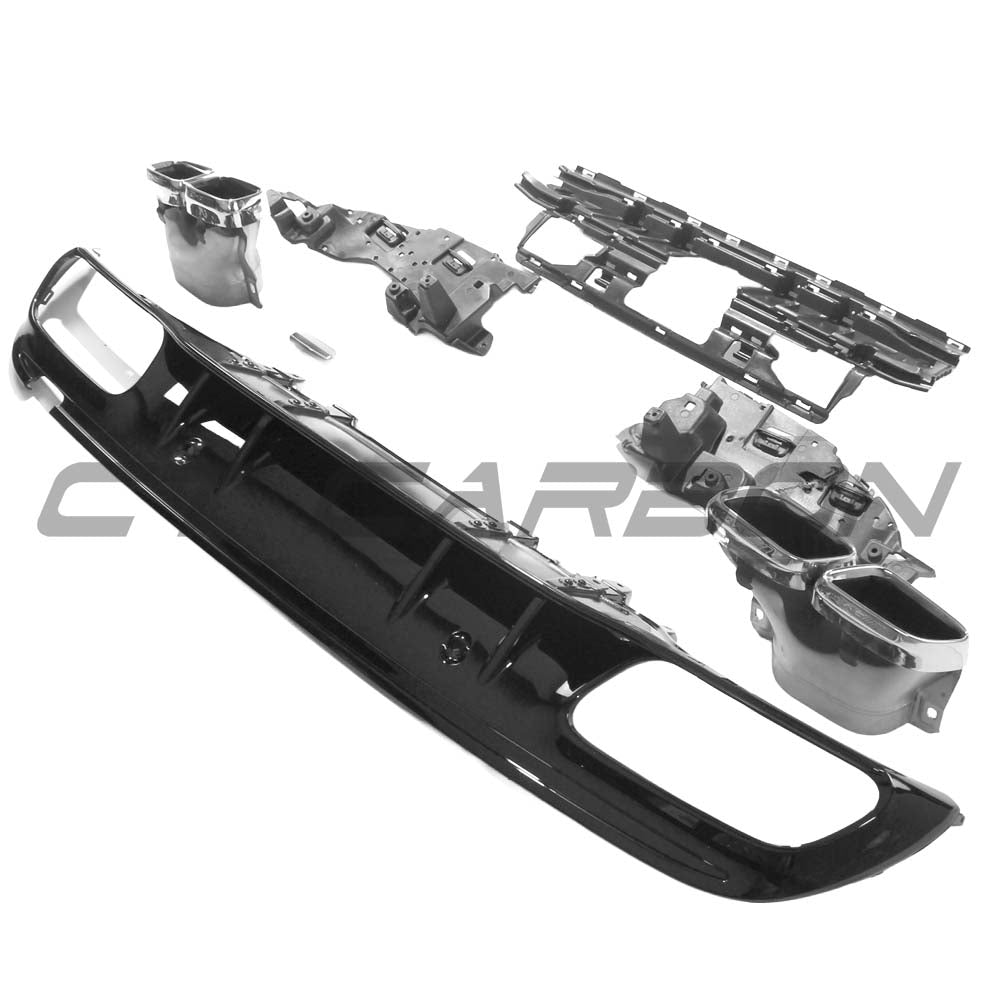 Mercedes C-Class W205 estate diffuser with gloss black finish and dual exhaust tips, by CT Carbon.