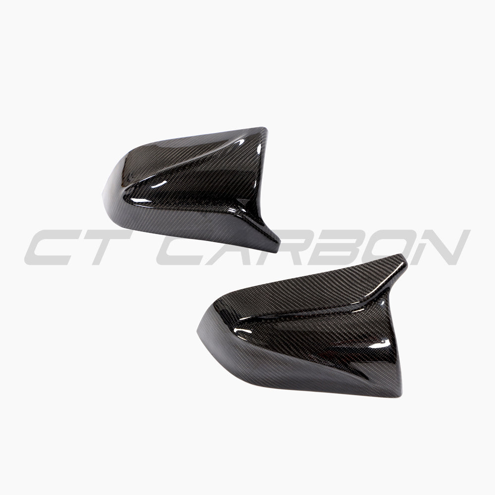 Tesla Model 3 2017+ CT Carbon V2 carbon fiber side mirror covers with sleek finish, designed for enhanced style and aerodynamics.