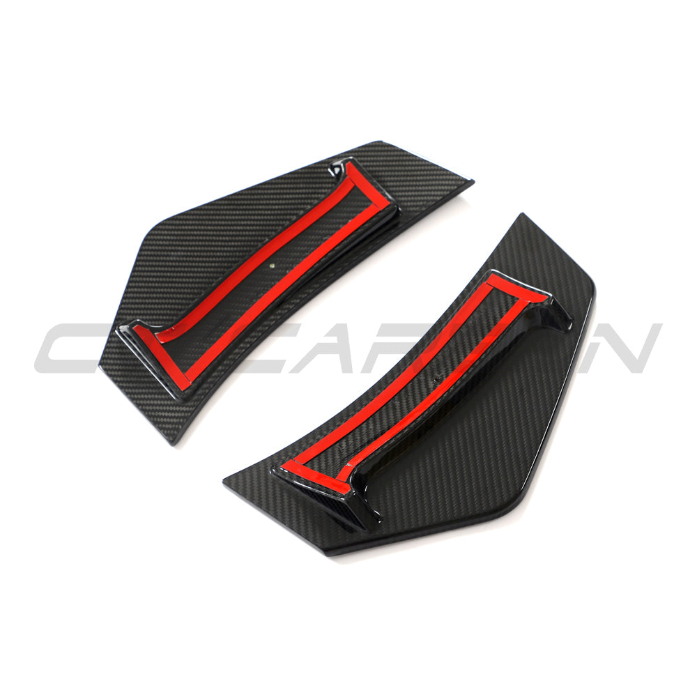 CT Carbon Audi R8 V10 Gen 2.5 rear bumper corners in carbon fiber, showing sleek, lightweight accessory design for 2020-2023 models.