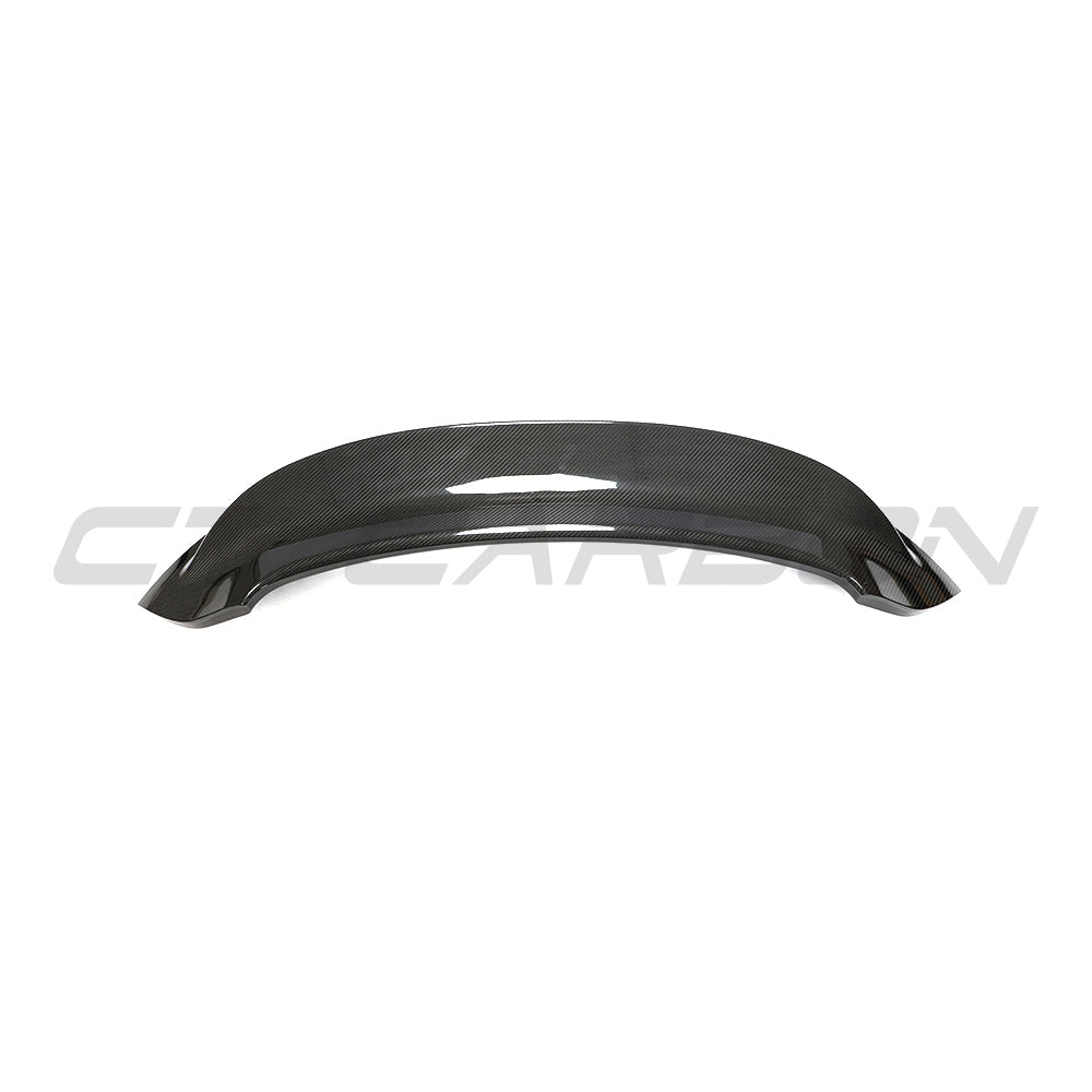 CT Carbon Porsche 992 Carrera/GTS 2018+ carbon fiber replacement ducktail spoiler on a sports car.