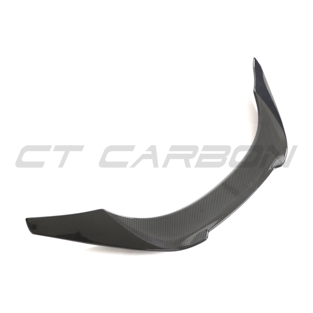 Toyota Supra 2019+ A90 CT Carbon V2 carbon fibre spoiler mounted on the car with a sleek aerodynamic design.