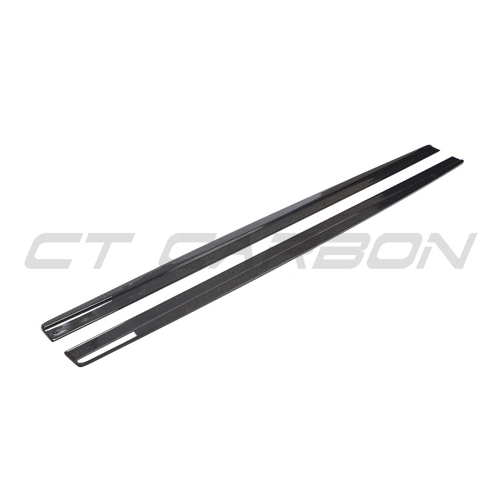 Carbon fiber side skirts for Audi RS6 C7/C7.5 2013-2018 by CT Carbon, showing sleek, textured exterior with precise fitment.