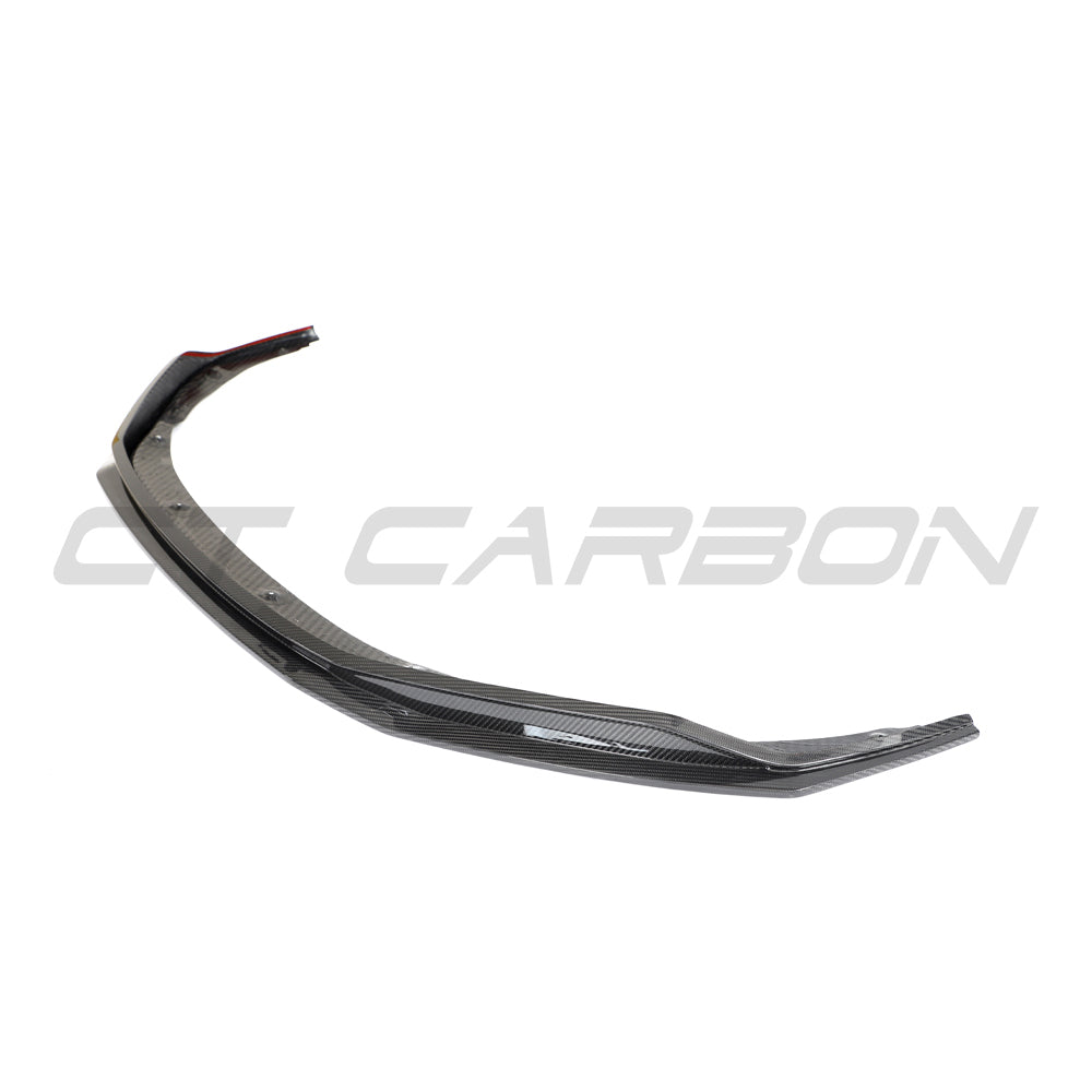 Carbon fiber splitter for Audi R8 V10 Gen 2.5 by CT Carbon, shown mounted on the front of the sports car.