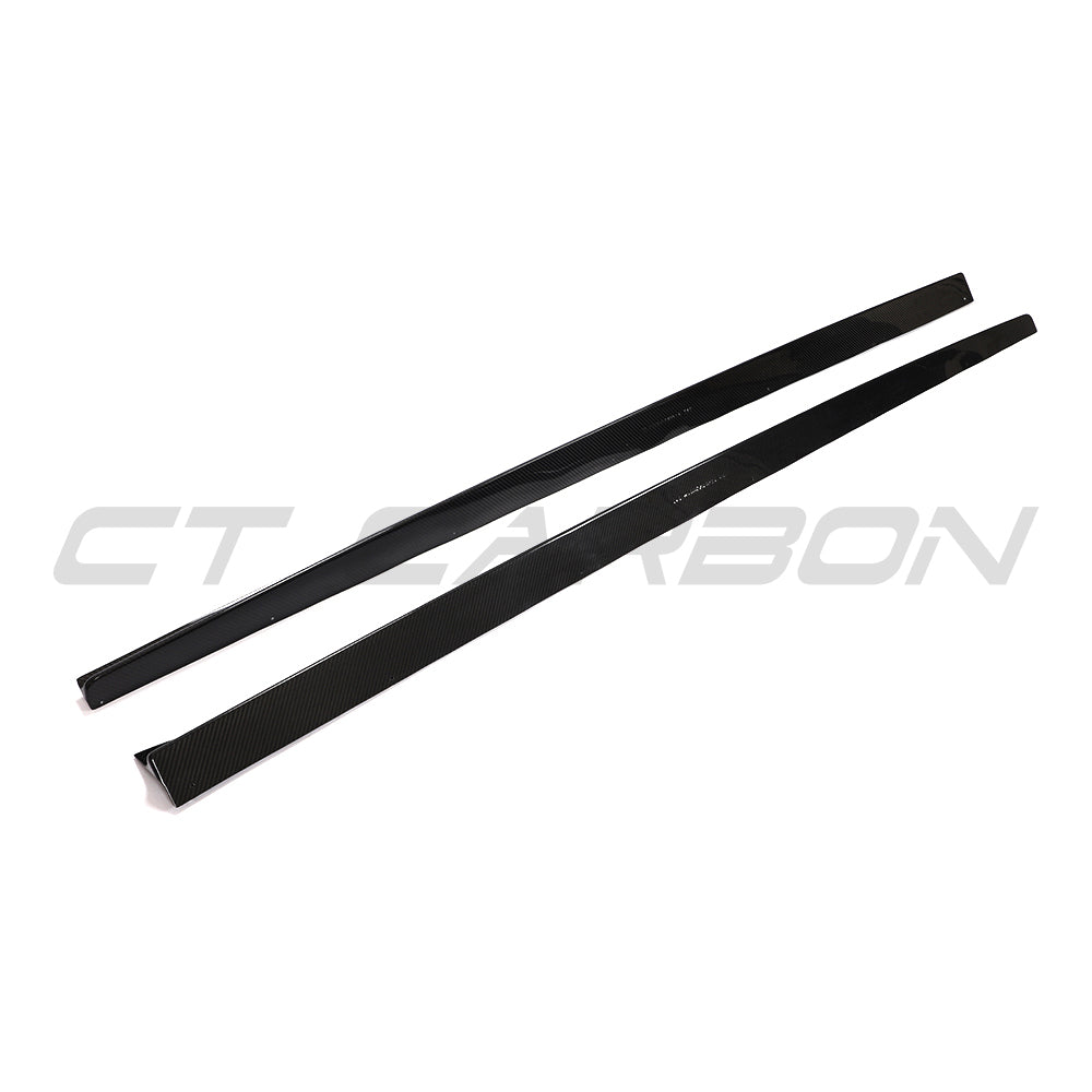 BMW 8 Series and M8 G16/F93 carbon fibre side skirts by CT Carbon, sleek aerodynamic design for 2019-2025 models.