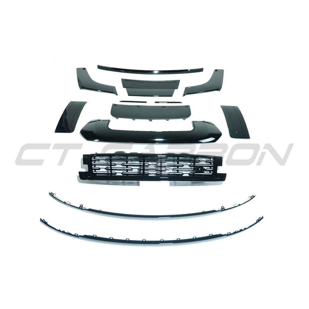 Full black edition trim pack kit for Range Rover L460 2022+ by CT Carbon, featuring sleek black accents and accessories.