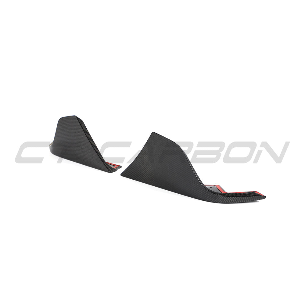 Toyota Supra 2019+ A90 carbon fiber rear bumper corner accessories by CT Carbon, showing close-up of sleek, lightweight design.