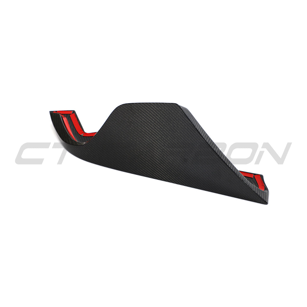 Toyota Supra 2019+ A90 carbon fiber rear bumper corner accessories by CT Carbon, showing close-up of sleek, lightweight design.