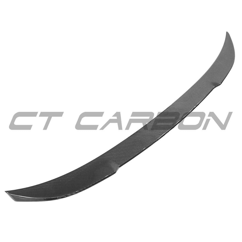 BMW 3 Series G80 G20 carbon fibre spoiler by CT Carbon, rear view showing sleek aerodynamic design and glossy finish.