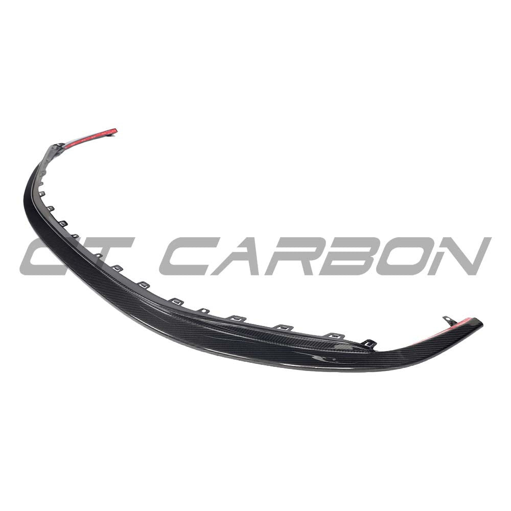 CT Carbon Porsche 911 (992.1) Carrera 2019-2024 dry carbon fibre splitter V1 installed on front of car.
