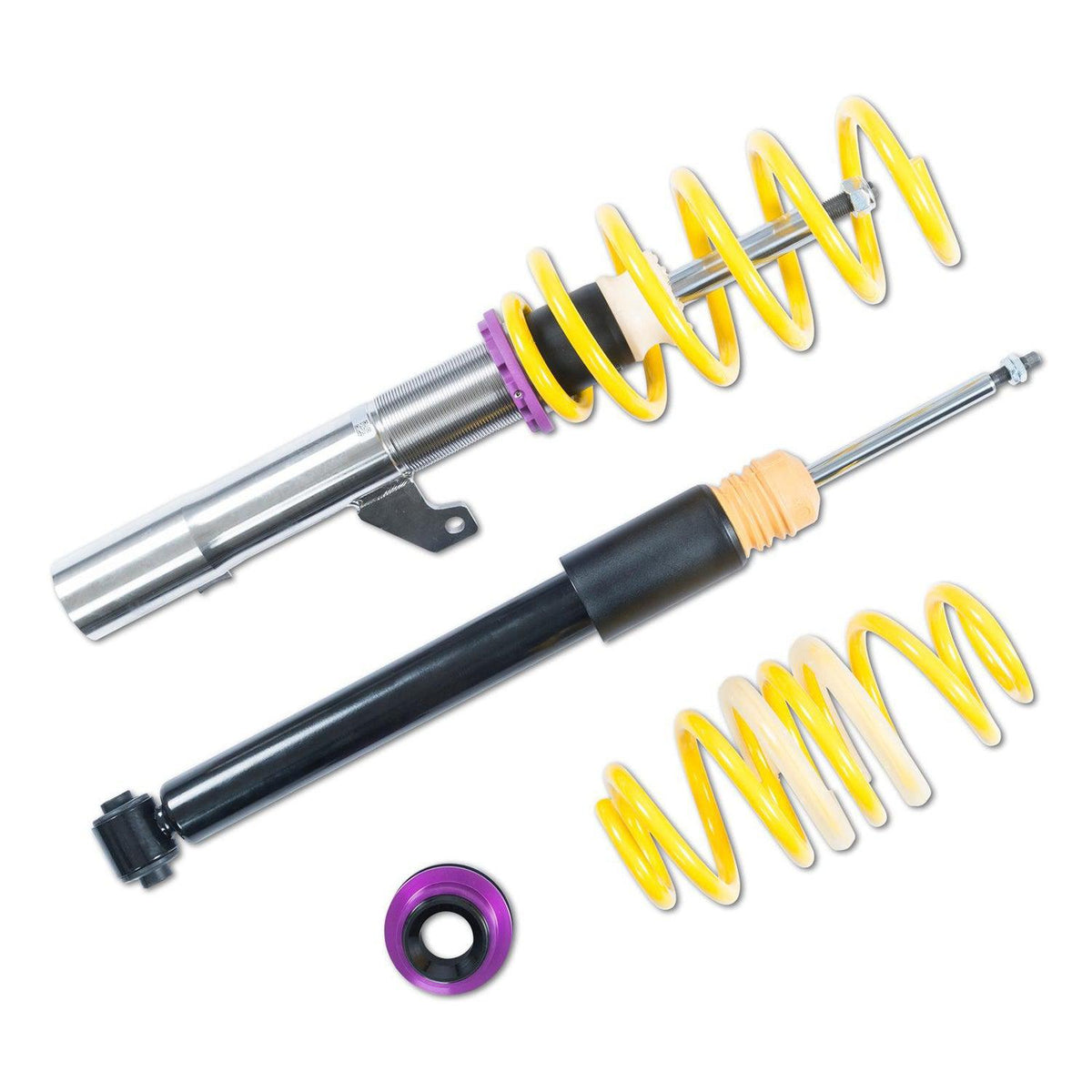 KW Suspension V2 Coilover Kit for BMW 340i, 335i, 440i, 435i xDrive with EDC deactivation, shown installed on vehicle suspension.