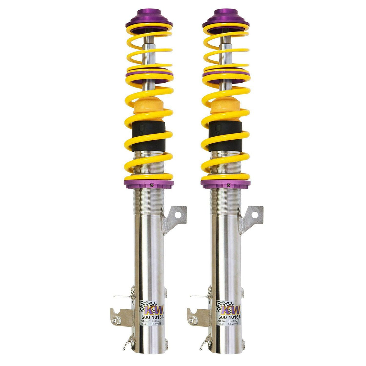 KW BMW M3 V1 coilover kit for E90/E92 suspension, showing assembled shock absorbers and adjustable coilover components.
