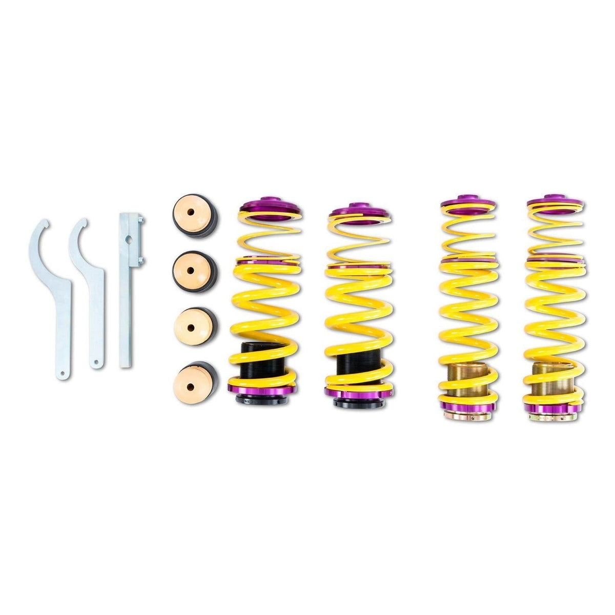 KW Suspension BMW M850i xDrive height adjustable lowering spring kit for G14/G15 models, shown installed on vehicle suspension.