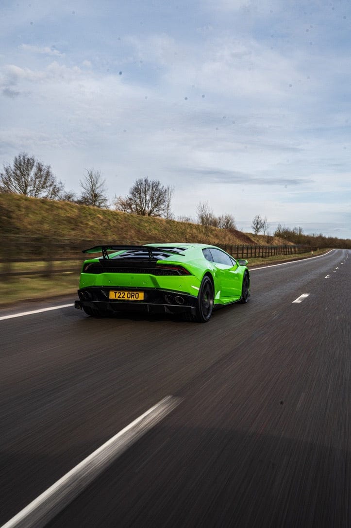 Lamborghini Huracan LP610-4 carbon fibre spoiler in SV style by CT Carbon, showcasing its sleek aerodynamic design.