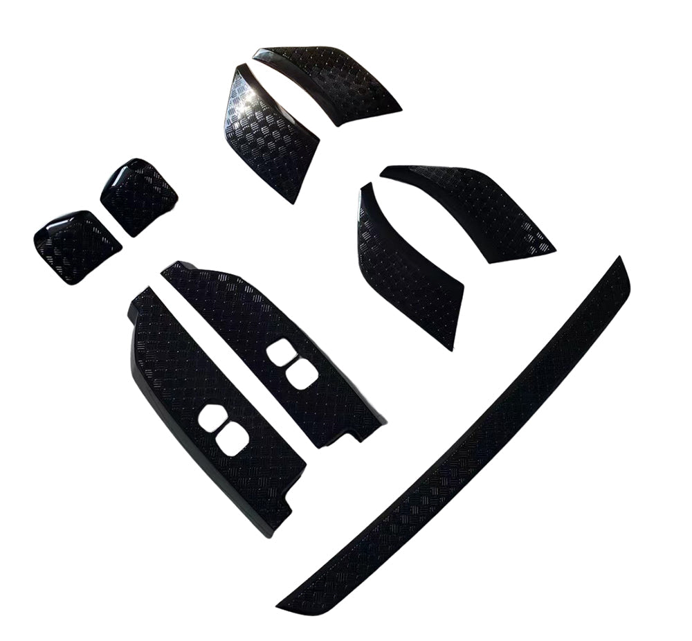 CT Carbon Land Rover Defender L663 90 gloss black anti-scratch trim set for vehicle protection and enhanced appearance.