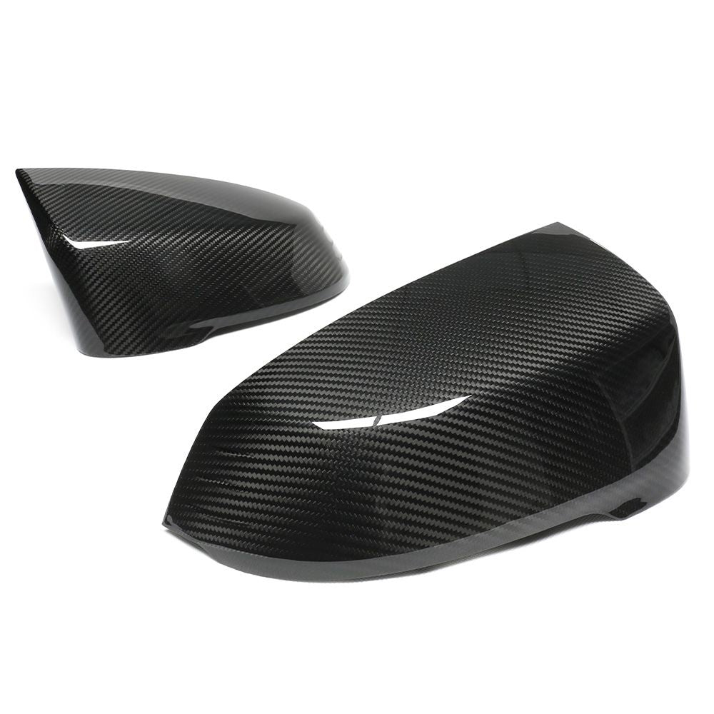 BMW X1 U11 2023+ carbon fibre mirrors accessories by CT Carbon, close-up showing sleek black carbon fibre finish on side mirrors.