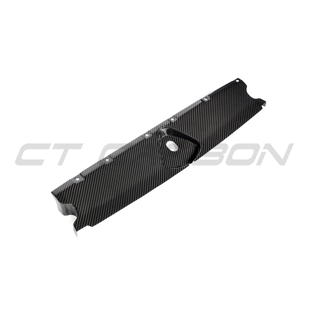 Audi RS3 8Y 2020+ carbon fibre engine bay scuttle trim by CT Carbon, showcasing sleek, textured carbon fibre detail.