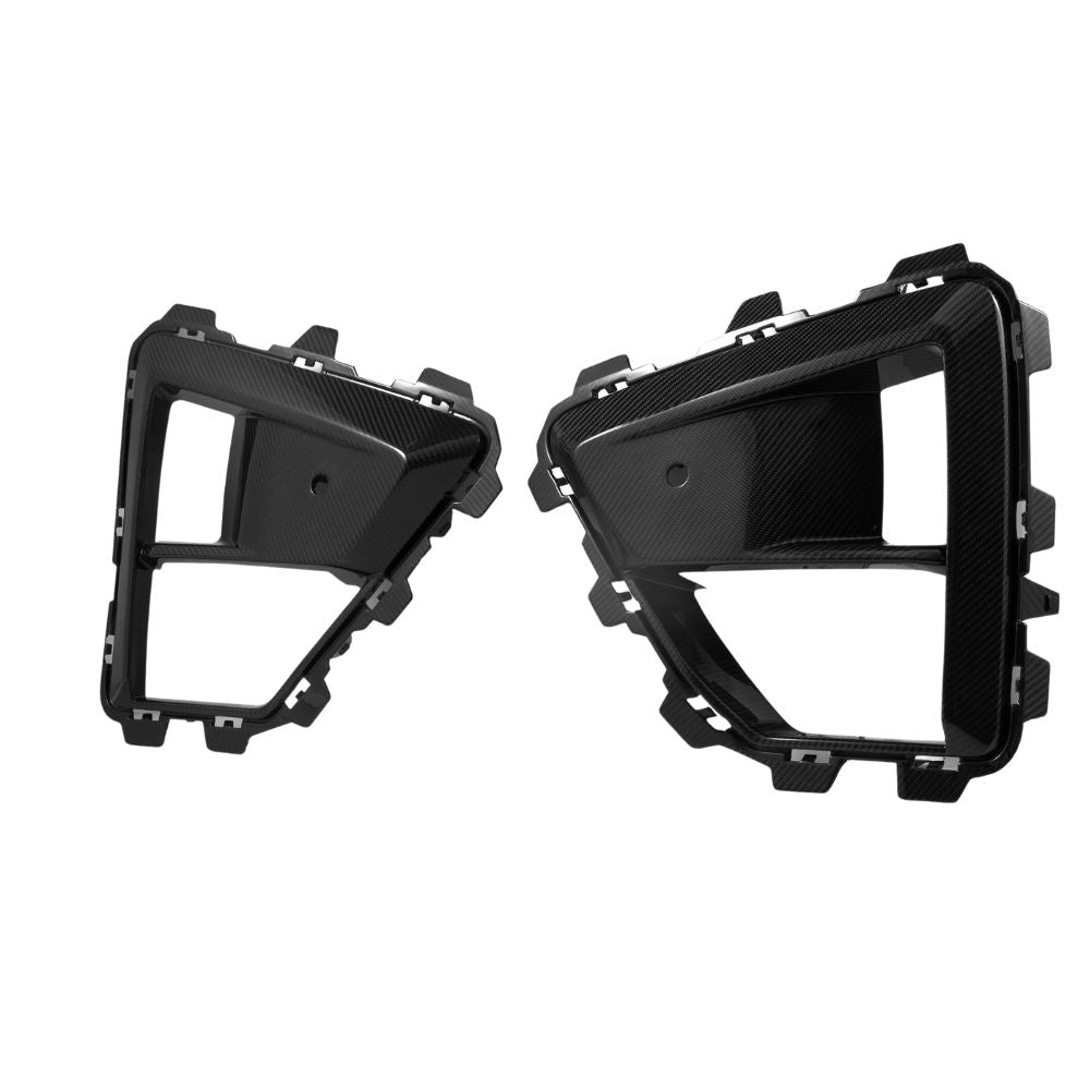 BMW X5M LCI 2023 carbon fibre front bumper trim by CT Carbon, close-up view of the sleek, lightweight accessory.