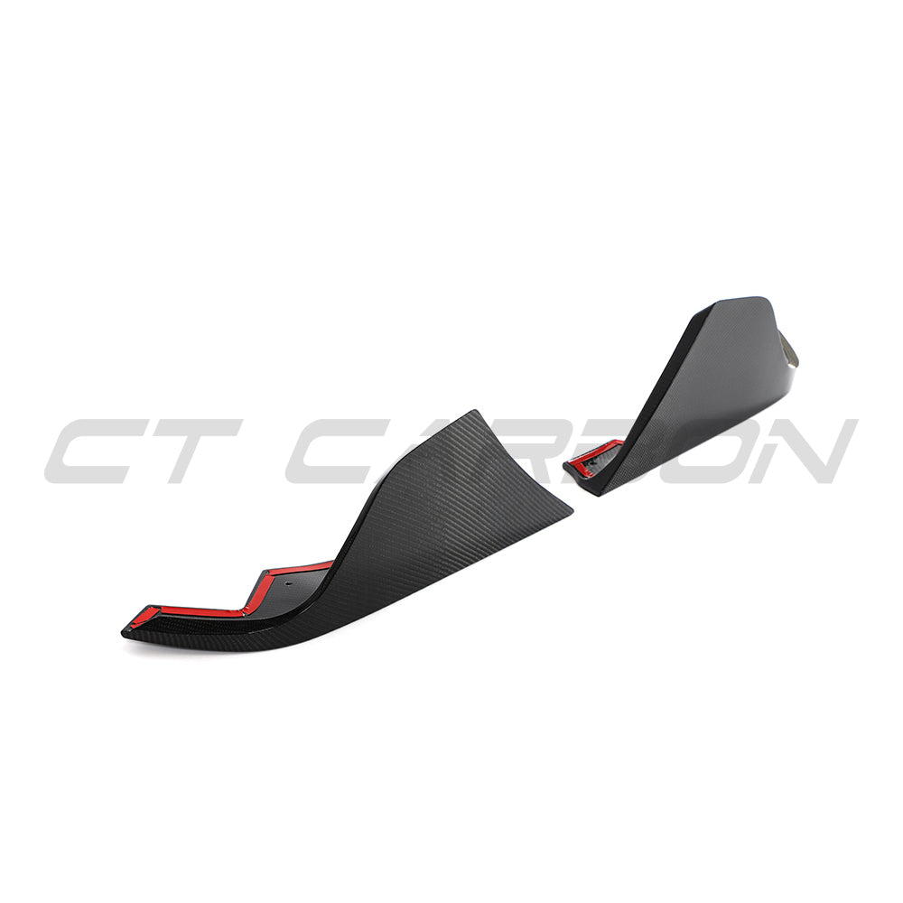 Carbon fiber rear bumper corners for Toyota Supra 2019+ A90 by CT Carbon, shown installed on the vehicle.
