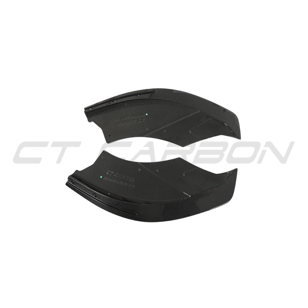 MCLAREN 720S carbon fiber splitter by CT Design shown on the front of the sports car with aerodynamic detailing