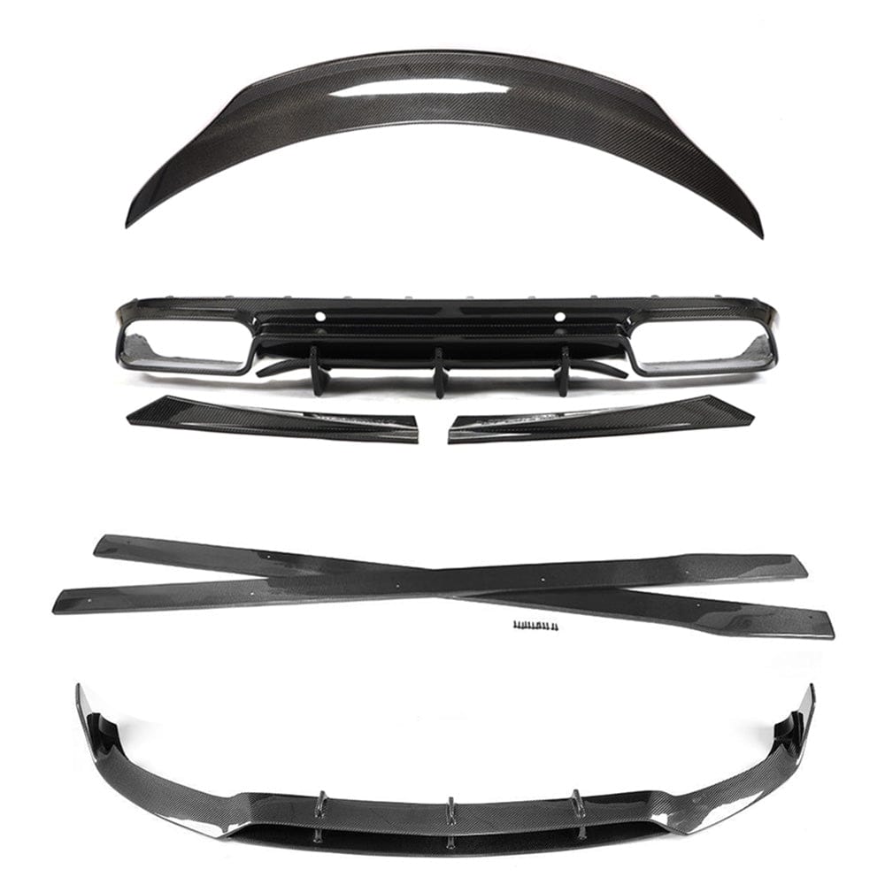 Mercedes C63 W205 2018-2022 coupe full carbon fiber kit by CT Carbon, showing front bumper, side skirts, and rear diffuser.