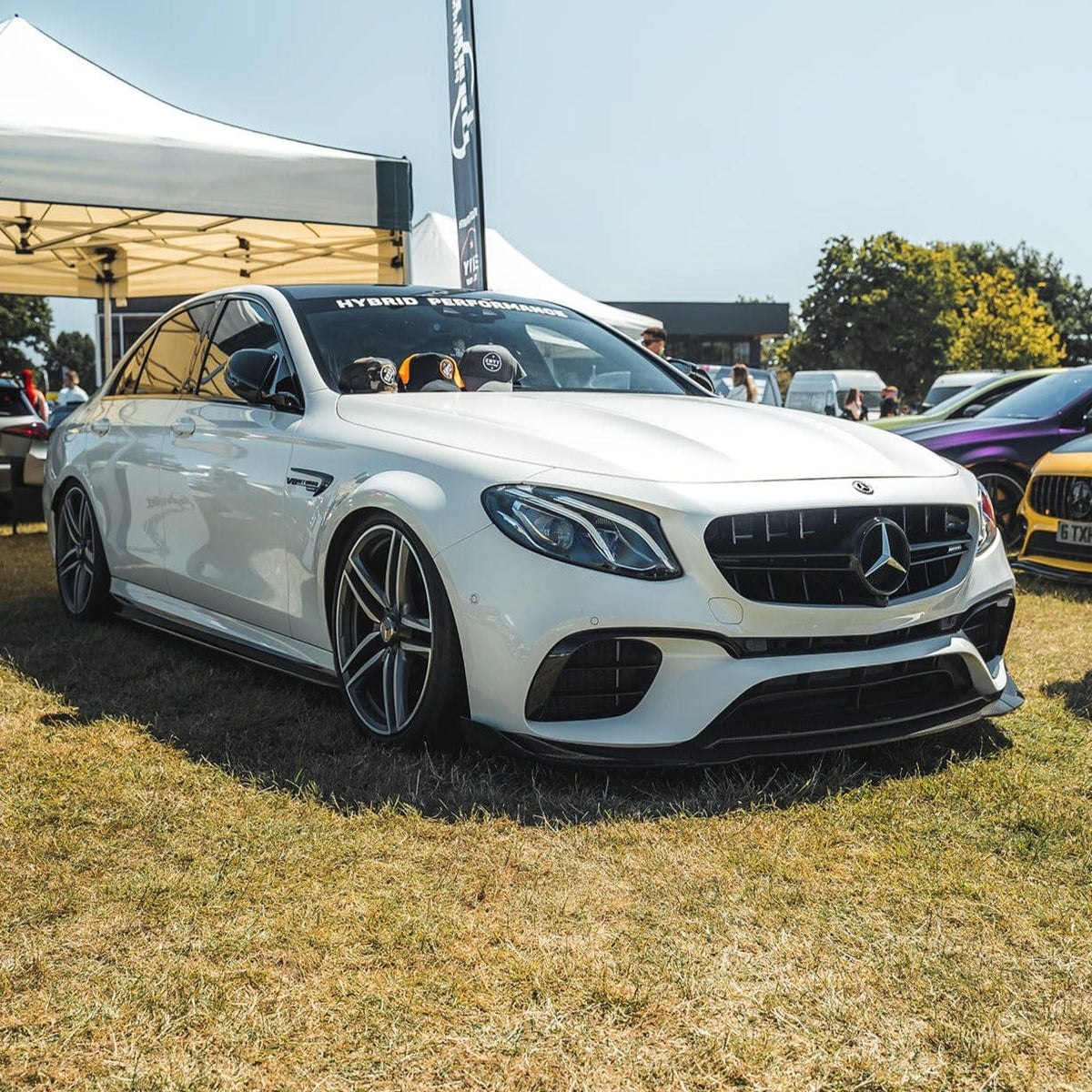 Mercedes E63 W213 2018-2020 CT Carbon full carbon fiber kit installed on the car, showcasing sleek, lightweight carbon fiber accents.