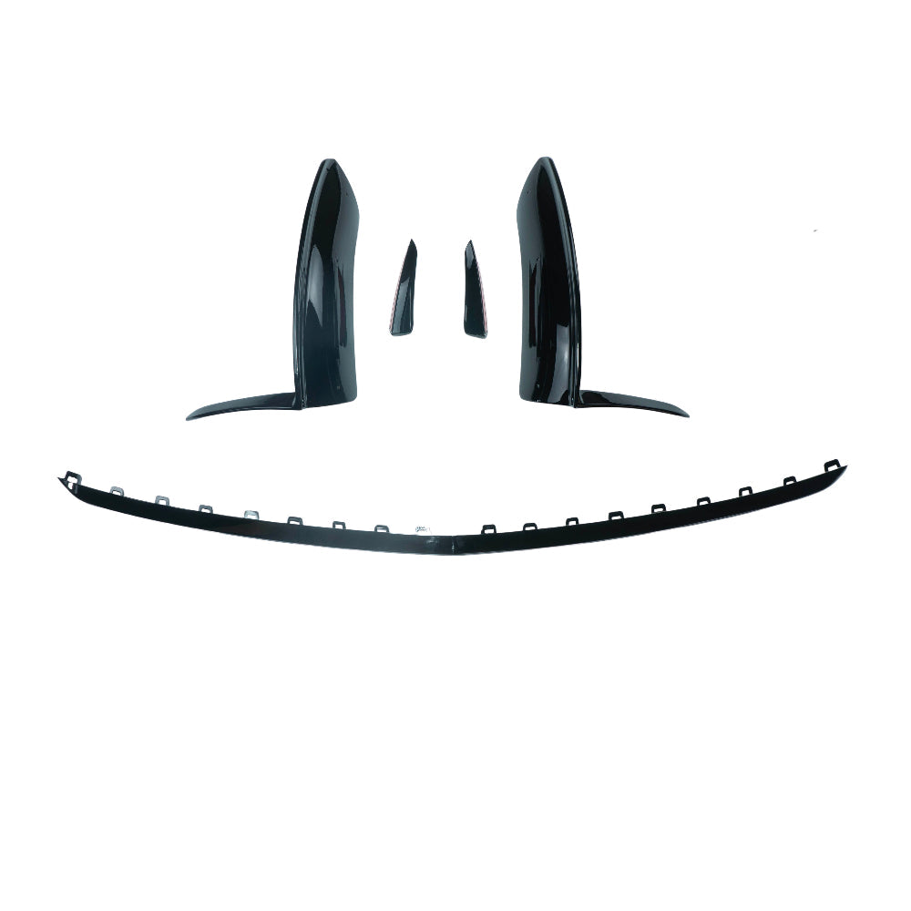 Mercedes V177 W177 2023-current A-Class gloss black splitter and canards by CT Carbon, close-up of the automotive aerodynamic parts.