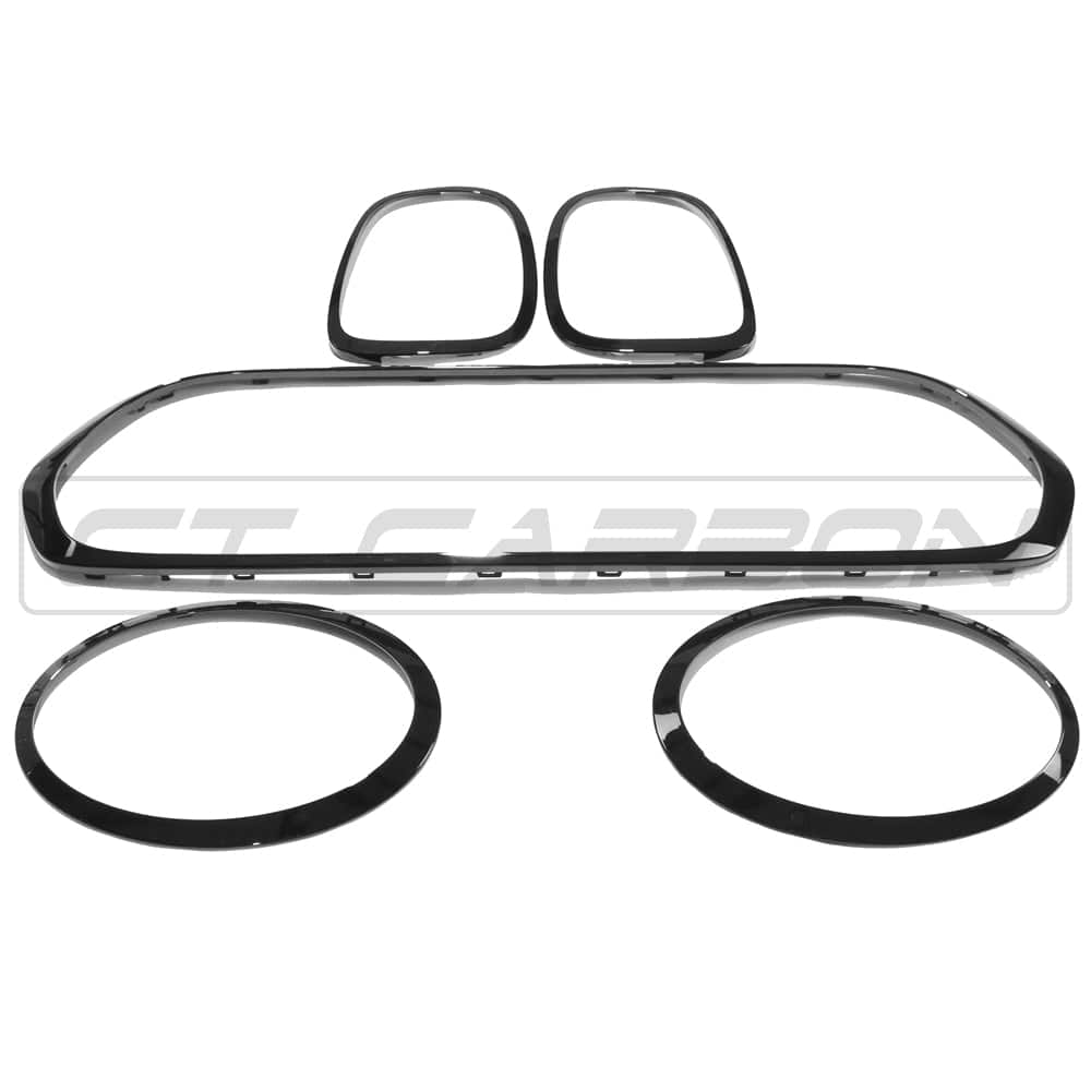 Gloss black replacement trim for MINI Cooper S and JCW F56, accessory by CT Carbon, showing close-up of sleek exterior trim piece.