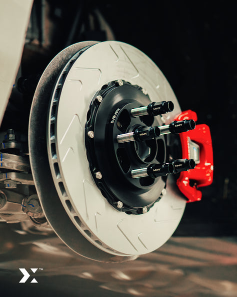 MMX Performance rear 380mm two-piece floating brake discs for BMW G8X, high-performance brake rotors with vented design.