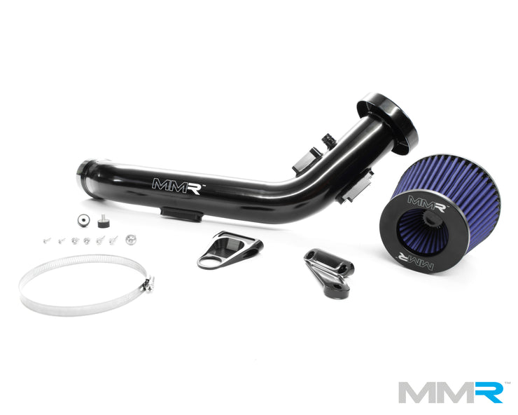 MMX Performance N55 air intake kit for BMW M135i, M235i, 335i, and 435i showing the induction kit components and tubing.