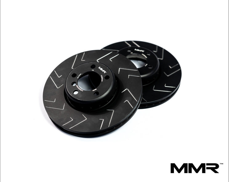 BMW F2x F3x front brake discs by MMX Performance, high-performance rotors designed for fast road driving.